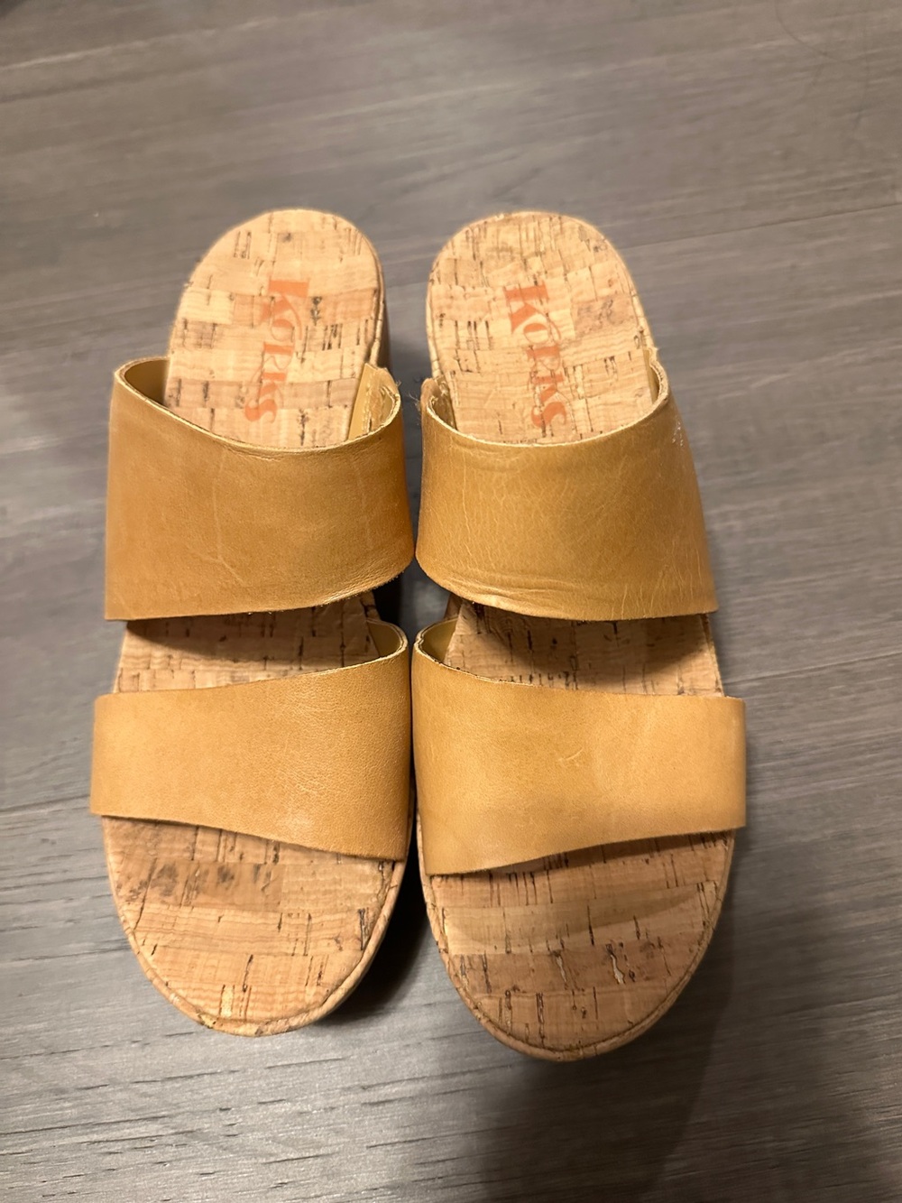 Kork-Ease Women's Double-Strap Slide Sandals in Mustard Tan